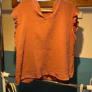 Peach Blouse with shoulder ruffles